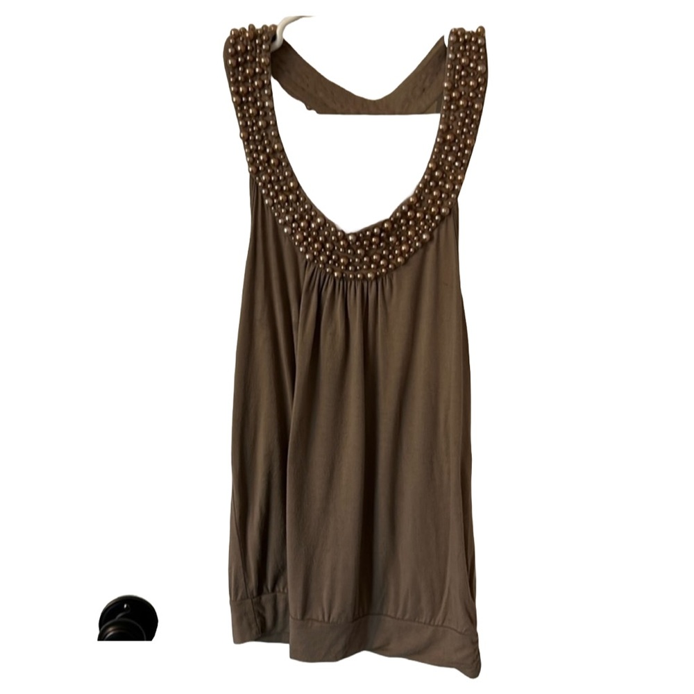 Racer back beaded neckline tank top.